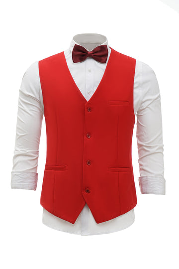 Czerwona jednorzędowa szalowa kamizelka Lapel Men's Suit